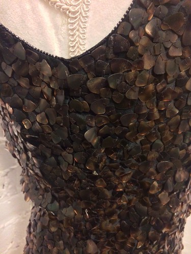 Top da sera Naeem Khan senza maniche in paillettes tartaruga taglia 6 - Foto 4 di 8