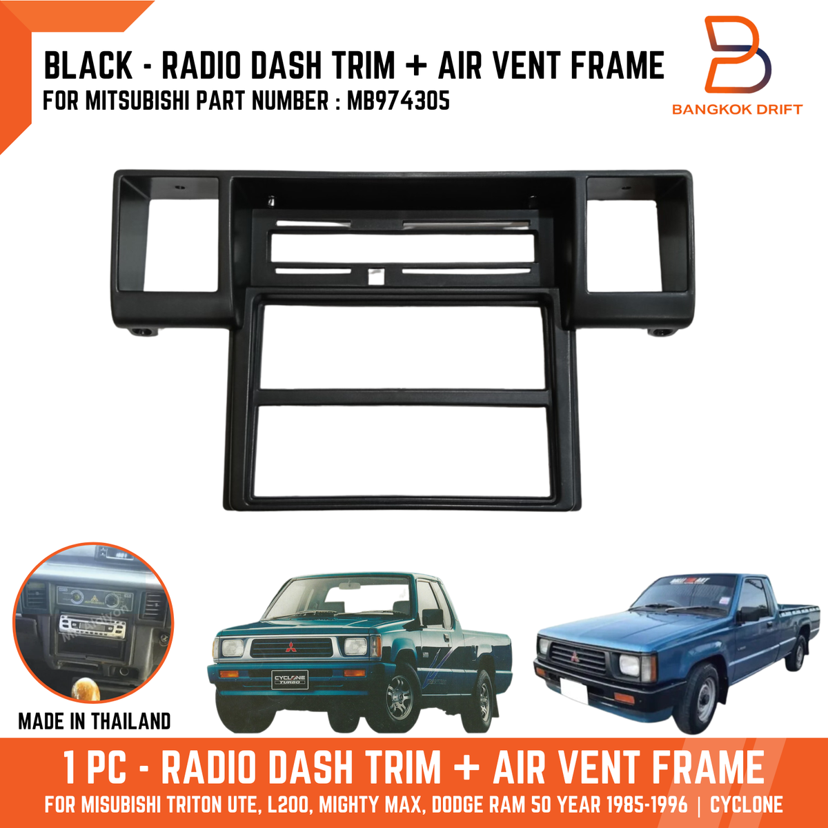 BLACK RADIO DASHBOARD PANEL FASCIA VENT TRIM FOR MITSUBISHI L200