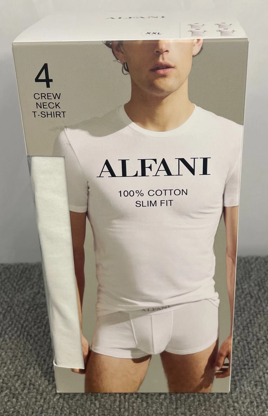 ALFANI Men's XXL 4-Pack Slim-Fit Solid Cotton Undershirts 4 Total Shirts NWT