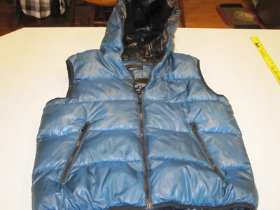 Zara Vest Mens Puffer Full Zipper Green/Blue Sleeveless Feather/Down Medium 