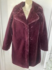 George Burgundy Faux Fur Coat Size Small (8-10 Uk)