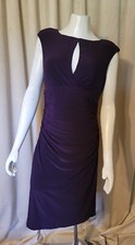 Lauren Ralph Lauren Aubergine Faux Wrap Dress Keyhole Neck Wine Color Women's 12