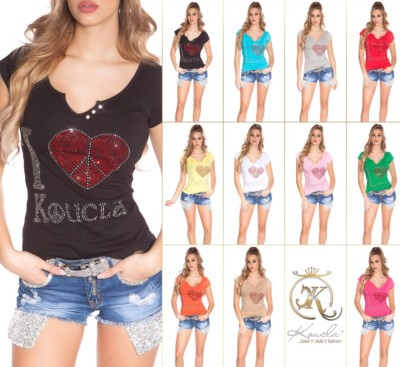 Koucla Shirt Top T-Shirt '' I Love KouCla'' Shirt mit Strass