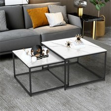 Modern Nested Coffee Table Set of 2 Marble End Table Nesting Sofa Side Tea Table