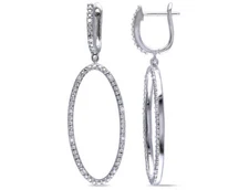 Amour Sterling Silver 1/10 CT TW Diamond Oval Drop Earrings