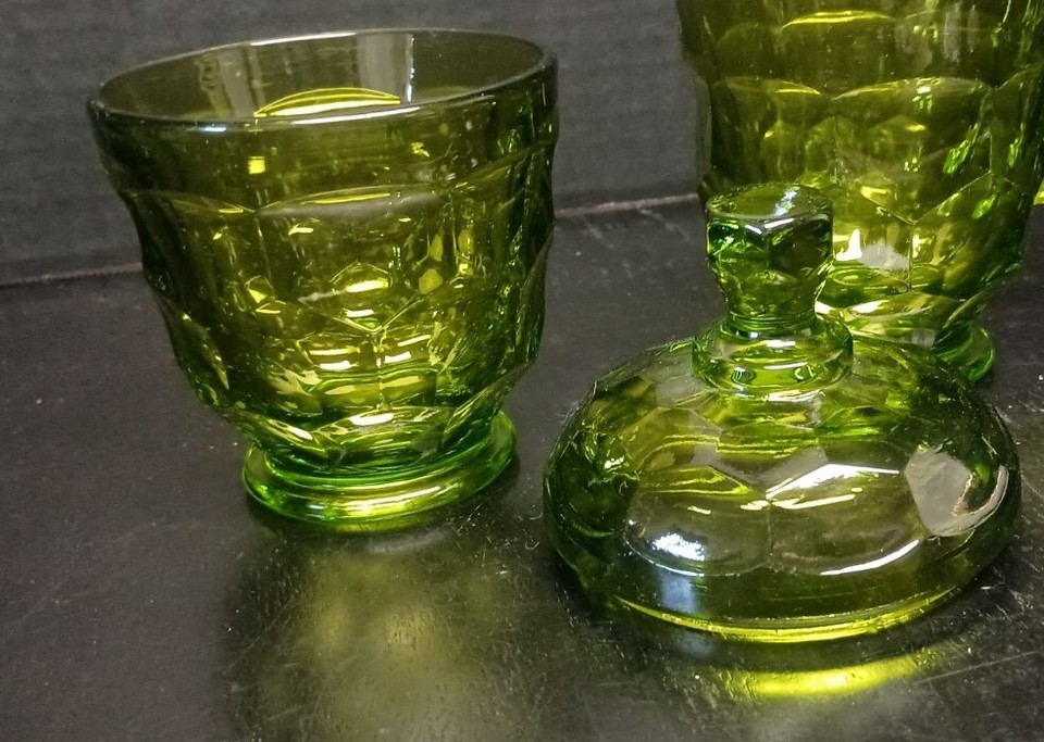 Vintage Green Glass MCM Creamer And Sugar Bowl With Lid eBay