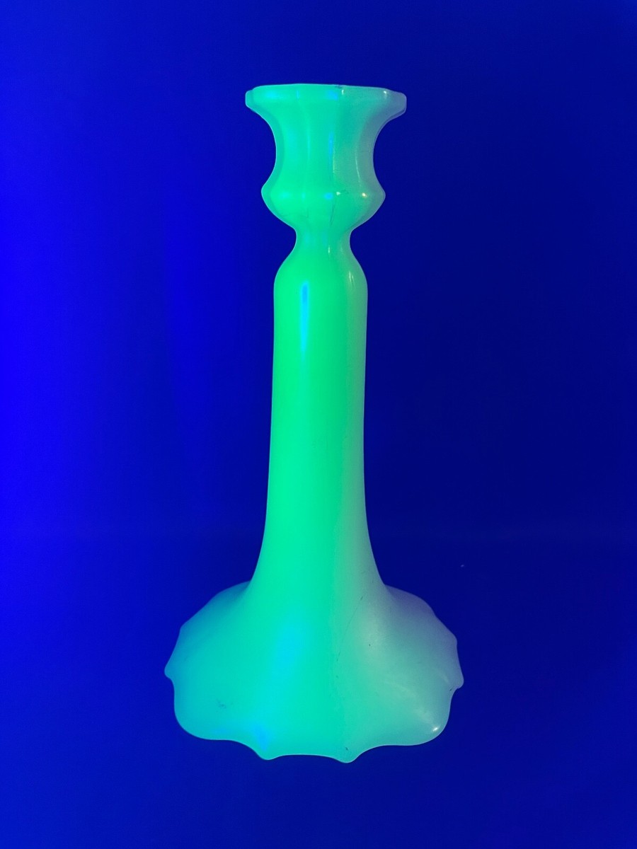 Vintage Uranium Glass Candlestick Candle Holders Frosted 4438 | eBay