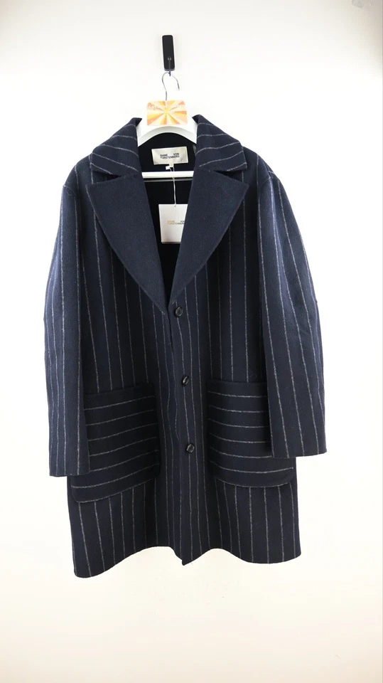 Diane Von Furstenberg collared striped coat in navy/ivory size L/UK14 BNWT - Image 3 of 4