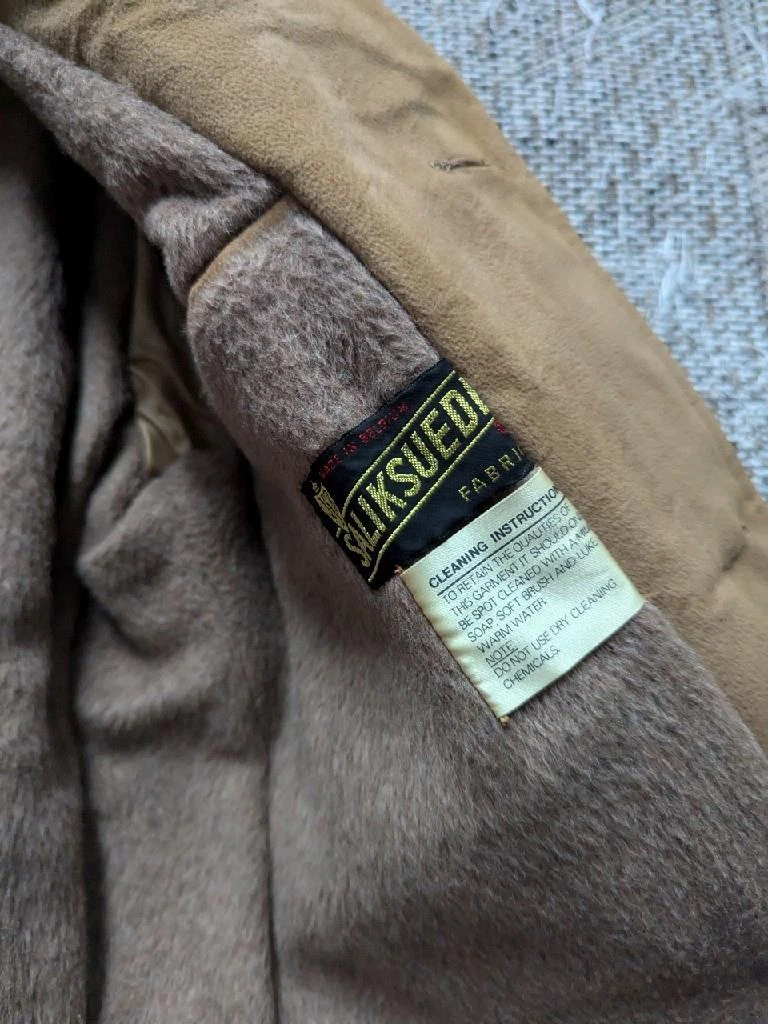 vintage TRENCH COAT leather BELTED jacket 40 brown NORFOLK faux suede SHERLOCK - product detail image 7