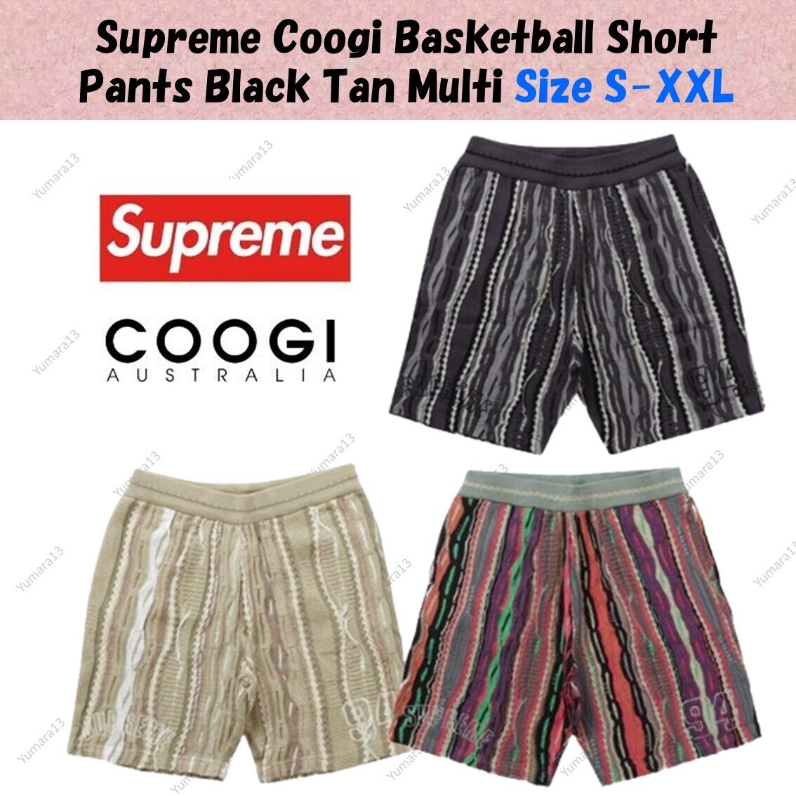 Supreme Coogi Basketball Short Pants Black Tan Multi Size S-XXL Brand New