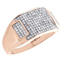 10K RoséGold Rund Diamant Rechteckrahmen Pinky Ring 12Mm Pave Band 1/2 Ct.
