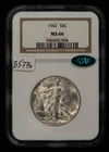1942 50c Walking Liberty Silver Half Dollar - CAC & NGC MS 66 - SKU-B5776