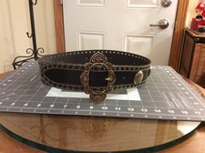 Women  s Wide Leather Concho Waist Belt Detailed Buckle with Eyelet Details 8811