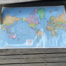 1990s World Wall Map 50x32 Laminated Write/Wipe Rand McNally Cosmopolitan Series
