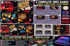 4 SNES Complete in Box CIB Games Young Merlin Turn & Burn Vegas Stakes Pool