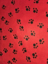 RED BLACK PAW PRINTS DOG CAT ANIMAL FLEECE FABRIC 72" X 60" 2 YARDS