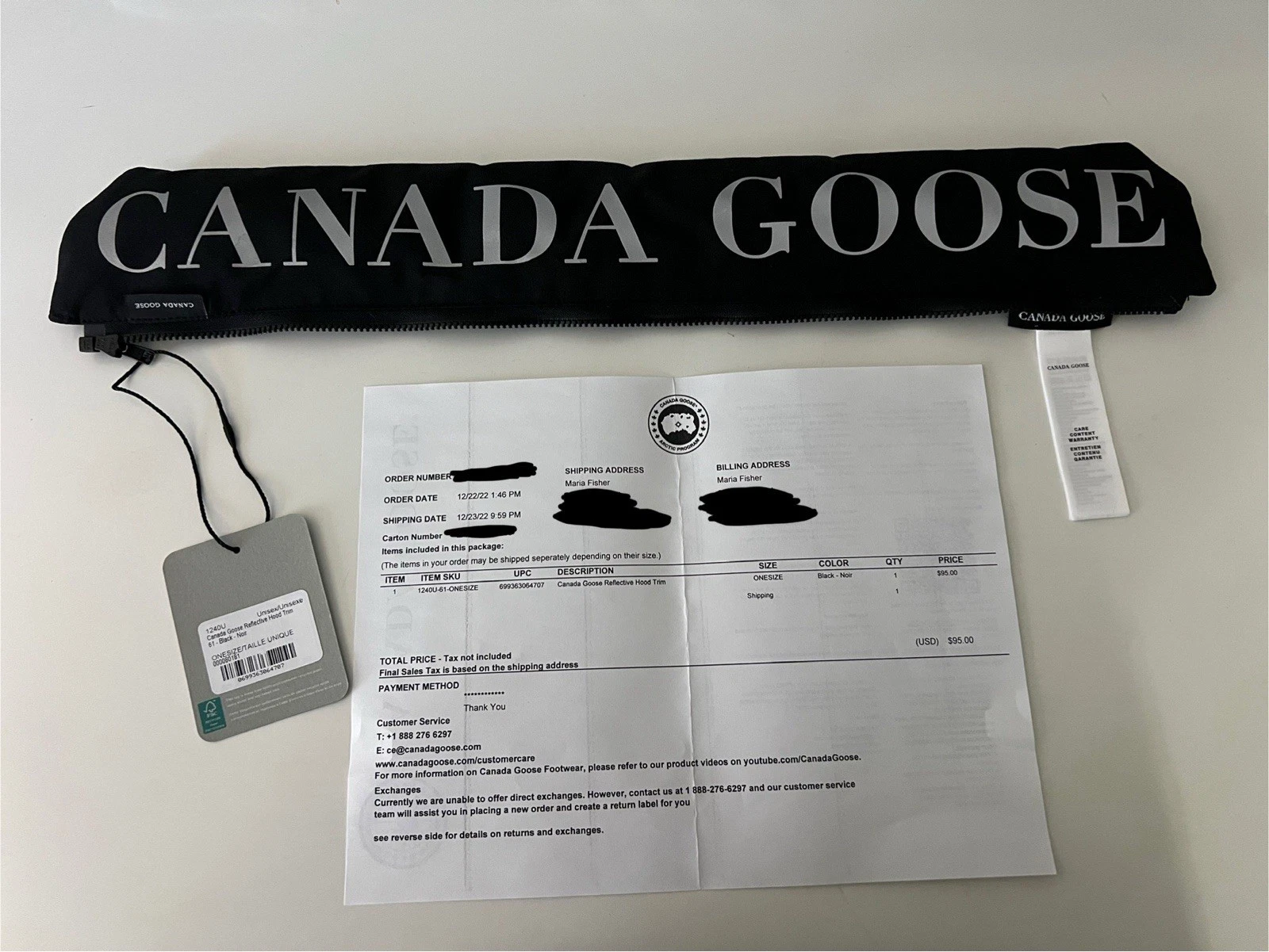 Canada Goose Nero Riflettente Cappuccio Bordo 19 5" Nuovo con etichette