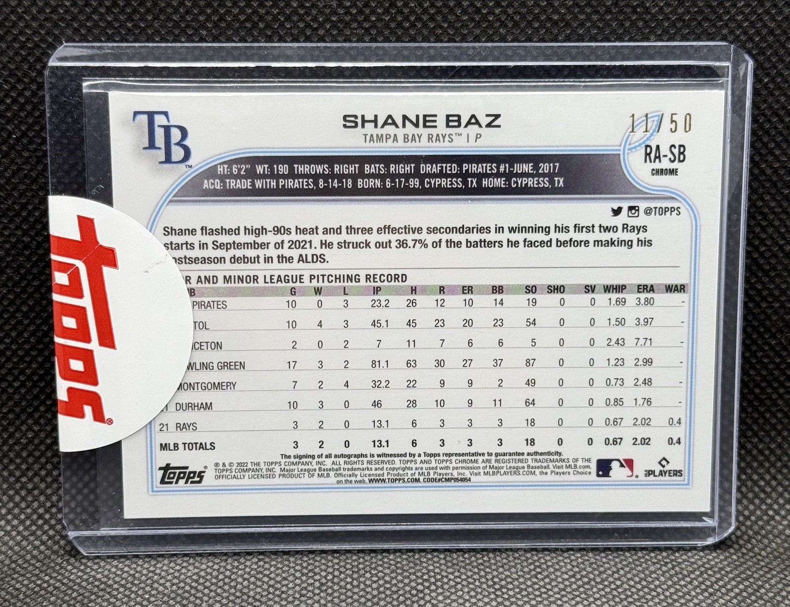 Shane Baz 2022 Topps Chrome Rookie Gold Auto /50 view 2