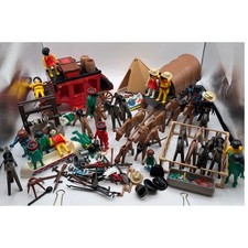 Huge Vintage Playmobil Western Lot Wells Fargo Stagecoach Wagon Figures 1974