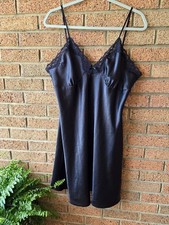 Ambrielle Black Satin Lace Trim Slip Dress Nightgown Sleepwear XL