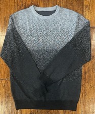 Knit Pullover Sweater Gray Black Geometric Crew Neck Men's Regular Long Sleeve