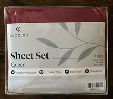 LuxClub 6 PC Queen Sheet Set, Hypoallergenic Deep Pockets Burgundy Luxury Sheets