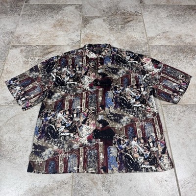 Guy Buffet Paris New York Silk Button Up Shirt Men's Size L Abstract Scene Print