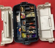 Plano Tackle Box #7602 Flip Sider Two Trays Plus, Blue/Silver -Lots of Tackle