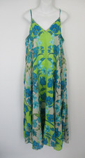 Haute Hippie Style Womens M Blue Green Floral Maxi V Neck Spaghetti Strap