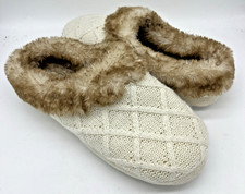 Addison Meadow Sweater Knit Slippers Fur-Trim Scuff Women's Size Large 8.5-9.5 