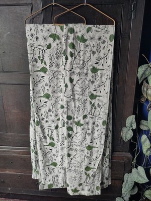 Handgefertigte Gefütterte Vorhänge Weiß Grün Schwarz Gezeichnet Vogel Vintage Ikea Stoff Baumwolle
