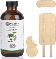 Organic Castor Oil Cold Pressed Glass Bottle 8fl.oz/237ml , Castor Oil Pack Wra