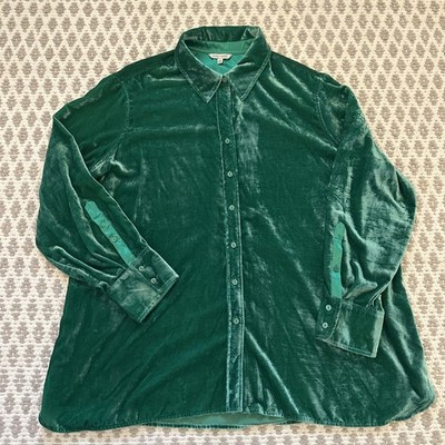 EMERALD GREEN VELVET Satin Button Up Size 2X NWT John Mark