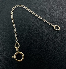 14K Solid Yellow Gold Cable Link Safety Chain Extension Extender, 1mm, 2.25"