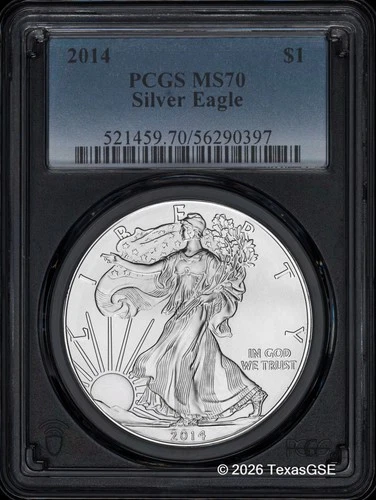 2014 $1 American Silver Eagle PCGS MS70 - Standard Blue Label