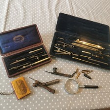 Vintage Mathematical Drawing Sets And Other Items Nibs And Magnifying Glass
