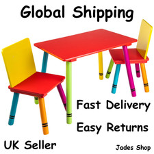 Wooden Crayon Table and Chairs Set - Multicoloured Studying Writing Arts Crafts