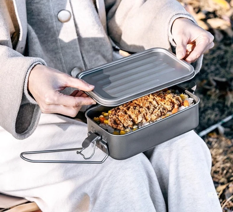 Outdoor Camping Fishing Cookware Mess Kit 900ml Gray Titanium Lunch Box Mess Tin - Image 2 of 4