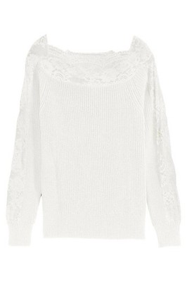Pullover mit Spitze Gr. 40/42 Wollweiß Damen Langarm Strickpullover Neu