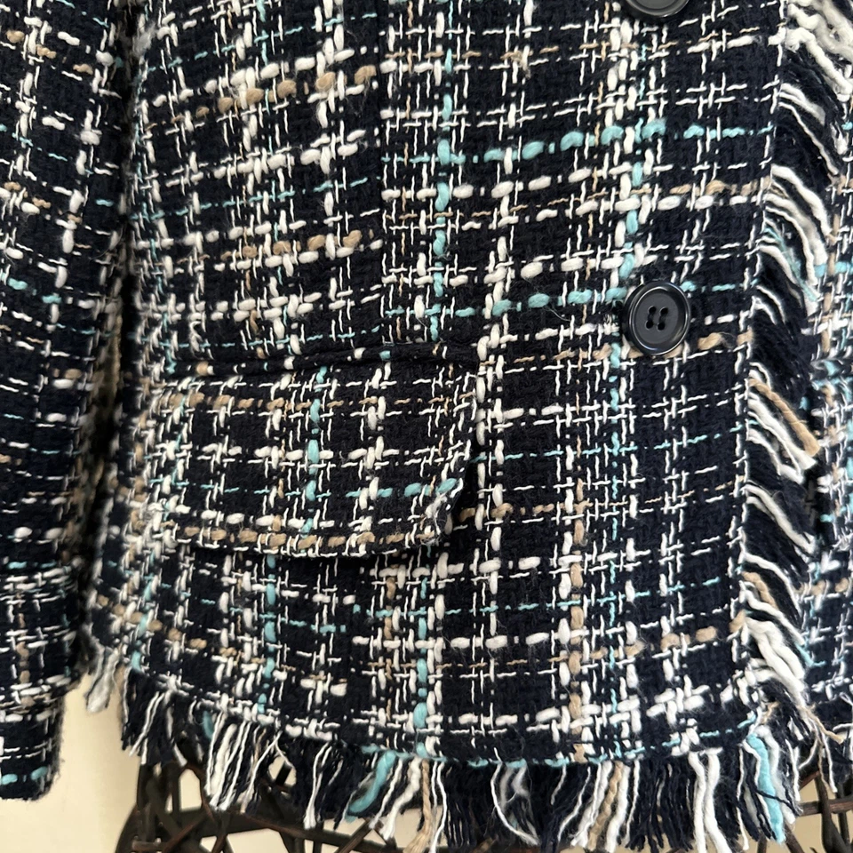 Chaqueta vaquera Ann Taylor pata de gallo flecos tweed talla 6 azul Foto 3 de 4