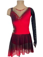 Red Black Ice Skating Dress girls dance costume, competitive dance, Age 14-16