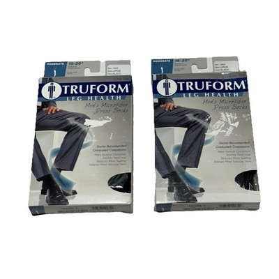 Truform Leg Health Men's Dress Socks 15-20mmHg Knee high 1943 BLACK LARGE  2Pair
