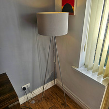 Next Home Grey Tripod Floor Lamp Drum Shade E27, 240V Great Conditon Chrome Legs