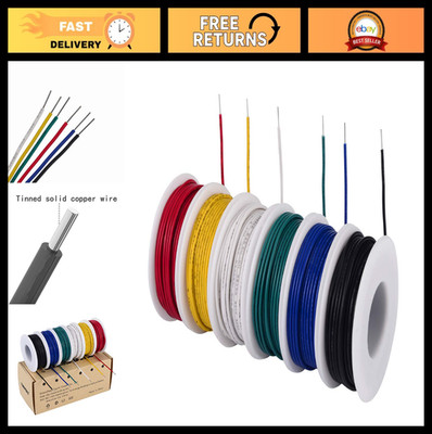 24 AWG Solid Core Hookup Wire Kit - 6 Colors, 30ft Each, Tinned Copper, PVC Insu