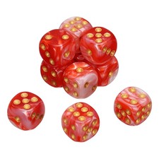 10Pcs 6 Sided Colored Standard Dice, Acrylic D6 Mini Game Dice, Red/White, Gold