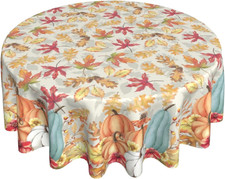 Fall Round Tablecloth 60 Inch Pumpkin Maple Leaf Autumn Floral Thanksgiving Deco