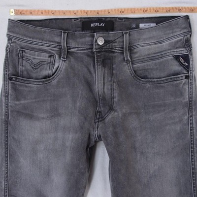 Mens Replay M914 ANBASS Stretch Slim Tapered Grey Jeans W31 W32 L30
