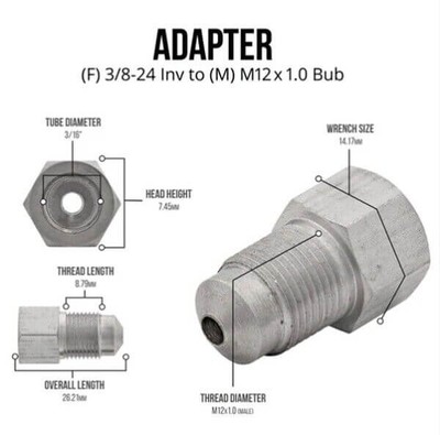 3/16 '' Metrisch Schlauch Adapter 3/8-24 Inverted Flare (F) To 12mm x 1.0 Blase (