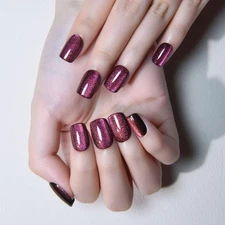 evpct Chameleon Purple Cat Eye Extra Short Square Press on Nails, Petite Shor...