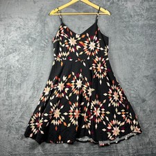 Gap Fit & Flare Dress Womens Large Black Geometric Smocked Back Spaghetti Strap